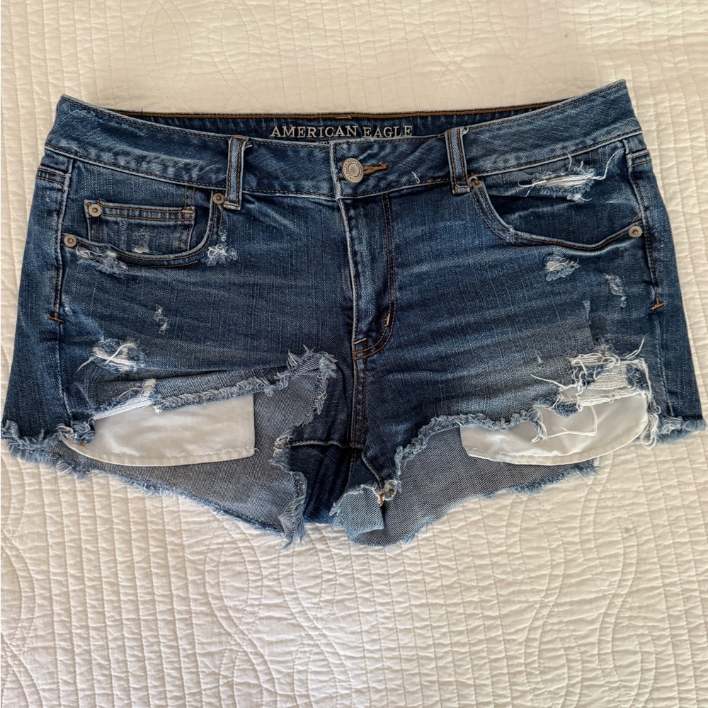 American Eagle Outfitters Women's Ripped Blue Jean Shorts